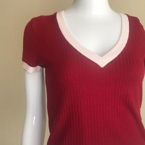 Red and white V Neck Shirt